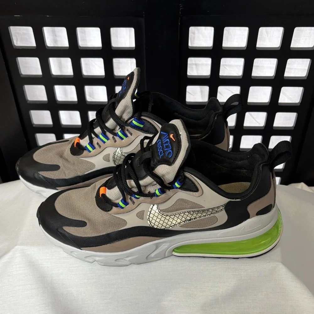 🖤 Nike Air 270 React Black Green Orange Size 6.5 Worn Once, exc. cond. comfy 🖤 - Picture 4 of 11